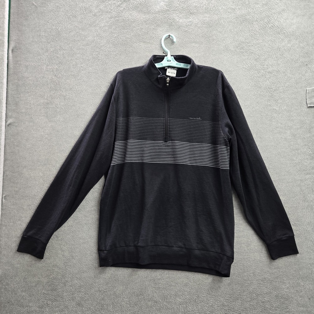 Travismathew Men Sweatshirt L Dark Gray Quarter-Zip Pullover Striped Activewear